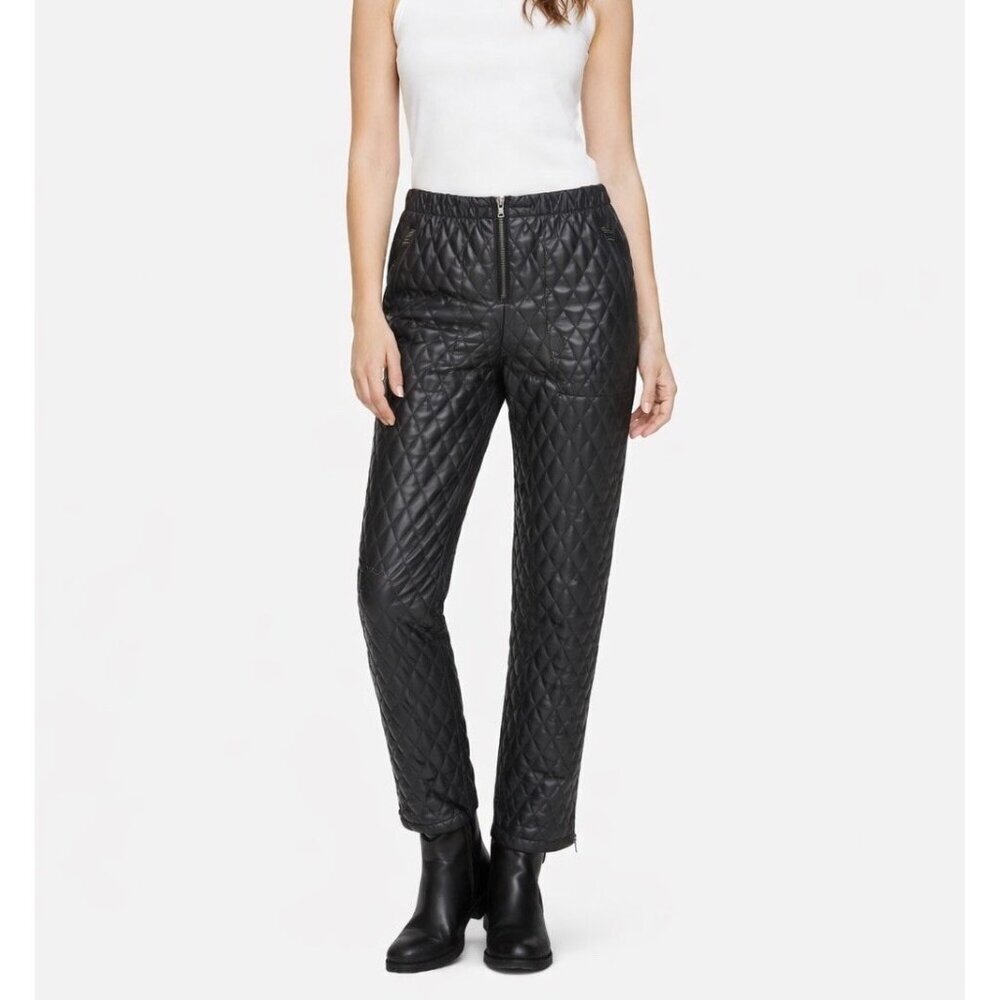 BCBGMaxazria Lucien Quilted Zip Vegan Leather Black Straight Leg Trouser Pants M